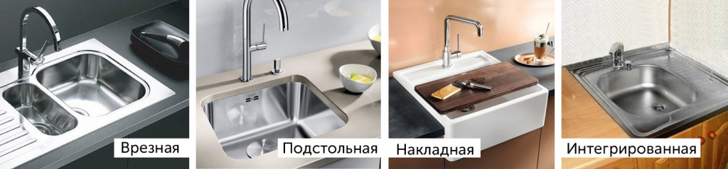 врезная, подстольная, накладная и интегрированные мойки
